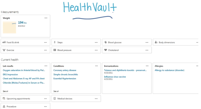 Health Vault: main UI